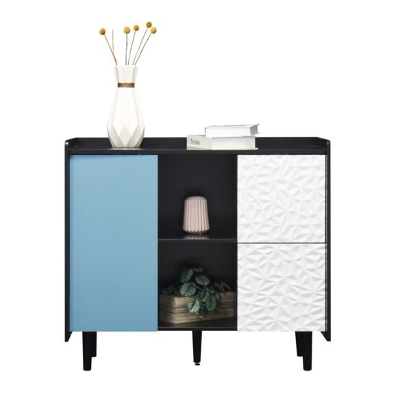 Modern Black Sideboard Buffet Cabinet with Red Doors – 2 Drawers, Open Storage, Kitchen Coffee Bar Cabinet - Image 12