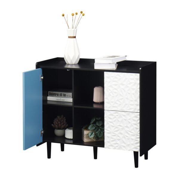 Modern Black Sideboard Buffet Cabinet with Red Doors – 2 Drawers, Open Storage, Kitchen Coffee Bar Cabinet - Image 13