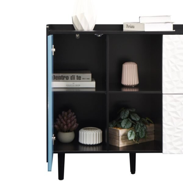Modern Black Sideboard Buffet Cabinet with Red Doors – 2 Drawers, Open Storage, Kitchen Coffee Bar Cabinet - Image 15