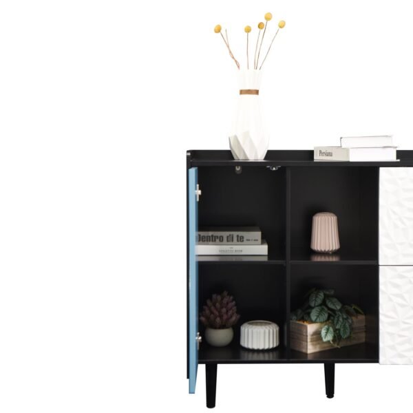 Modern Black Sideboard Buffet Cabinet with Red Doors – 2 Drawers, Open Storage, Kitchen Coffee Bar Cabinet - Image 16