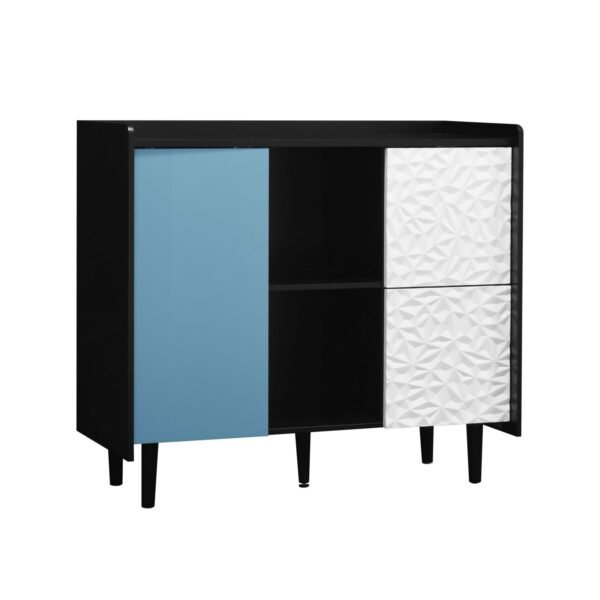 Modern Black Sideboard Buffet Cabinet with Red Doors – 2 Drawers, Open Storage, Kitchen Coffee Bar Cabinet - Image 17