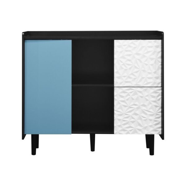 Modern Black Sideboard Buffet Cabinet with Red Doors – 2 Drawers, Open Storage, Kitchen Coffee Bar Cabinet - Image 18