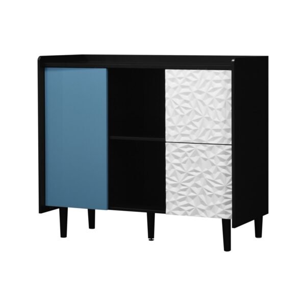 Modern Black Sideboard Buffet Cabinet with Red Doors – 2 Drawers, Open Storage, Kitchen Coffee Bar Cabinet - Image 19