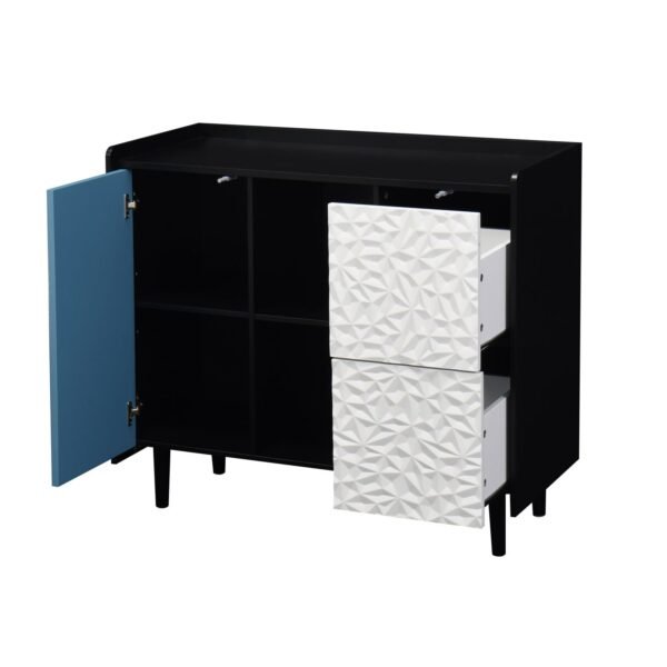 Modern Black Sideboard Buffet Cabinet with Red Doors – 2 Drawers, Open Storage, Kitchen Coffee Bar Cabinet - Image 20