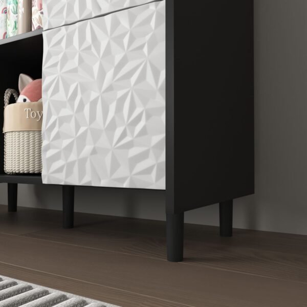 Modern Black Sideboard Buffet Cabinet with Red Doors – 2 Drawers, Open Storage, Kitchen Coffee Bar Cabinet - Image 7
