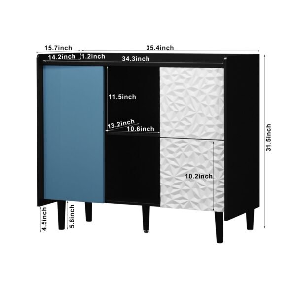 Modern Black Sideboard Buffet Cabinet with Red Doors – 2 Drawers, Open Storage, Kitchen Coffee Bar Cabinet - Image 10