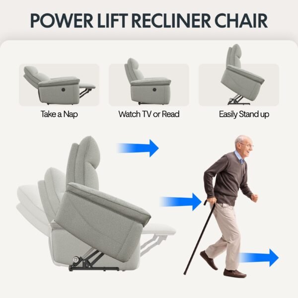 Fabric Power Lift Recliner Chair for Elderly – Massage, Heat, USB, Side Pockets & Cup Holders | Living Room Recliner - Image 4