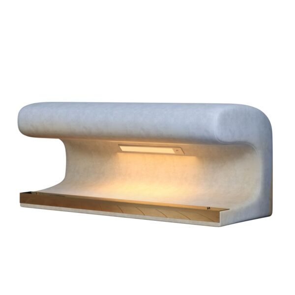 Modern Faux Leather Entryway Bench Ottoman with LED Sensor Light – Blue Upholstery, Oval Shape - Image 2