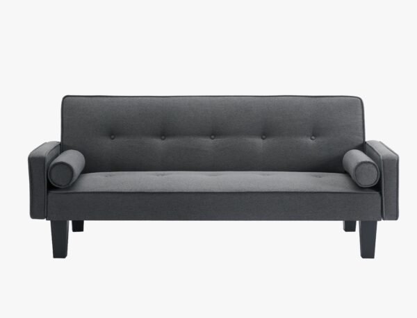 Medieval Button Tufted Fabric Love Seat Sofa with Pillows – Convertible Couch for Living Room or Apartment, Pull Point Design - Image 2