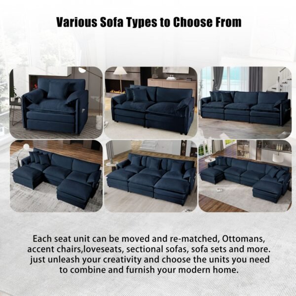 Oversized Chenille Loveseat Sofa – Blue 2-Seater Cloud Couch for Small Spaces, Modular Deep Seat Sofa for Living Room & Bedroom - Image 18