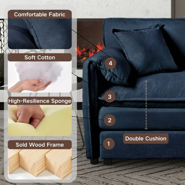 Oversized Chenille Loveseat Sofa – Blue 2-Seater Cloud Couch for Small Spaces, Modular Deep Seat Sofa for Living Room & Bedroom - Image 3