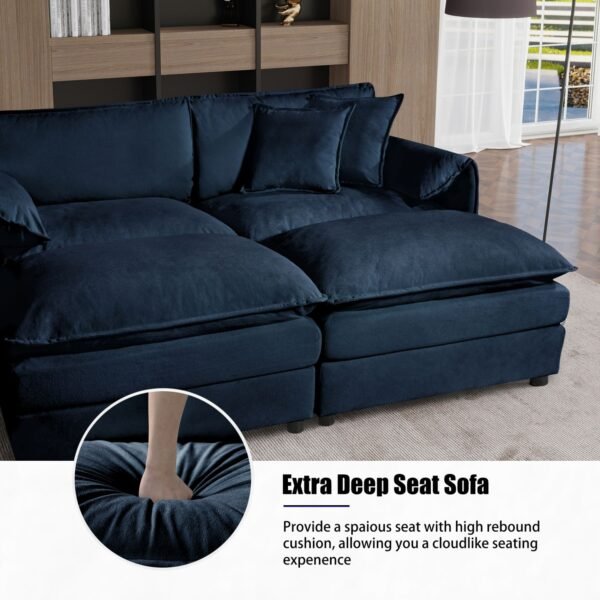 Oversized Chenille Loveseat Sofa – Blue 2-Seater Cloud Couch for Small Spaces, Modular Deep Seat Sofa for Living Room & Bedroom - Image 4