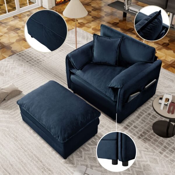 Oversized Chenille Loveseat Sofa – Blue 2-Seater Cloud Couch for Small Spaces, Modular Deep Seat Sofa for Living Room & Bedroom - Image 5