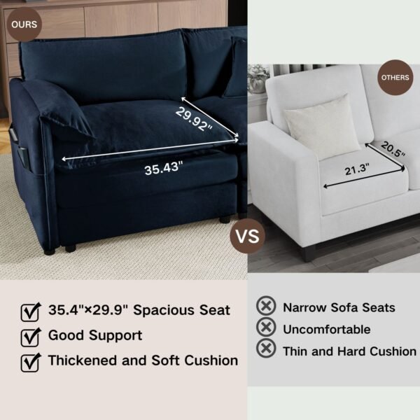 Oversized Chenille Loveseat Sofa – Blue 2-Seater Cloud Couch for Small Spaces, Modular Deep Seat Sofa for Living Room & Bedroom - Image 6