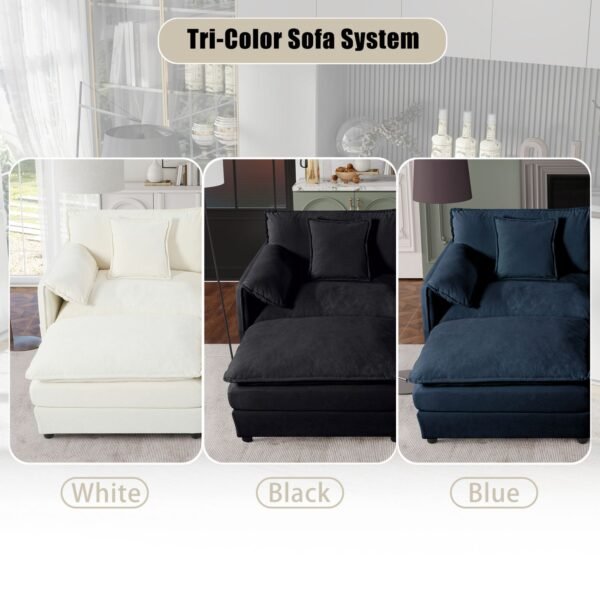 Oversized Chenille Loveseat Sofa – Blue 2-Seater Cloud Couch for Small Spaces, Modular Deep Seat Sofa for Living Room & Bedroom - Image 8