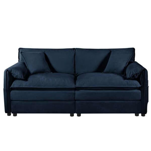 Oversized Chenille Loveseat Sofa – Blue 2-Seater Cloud Couch for Small Spaces, Modular Deep Seat Sofa for Living Room & Bedroom - Image 9