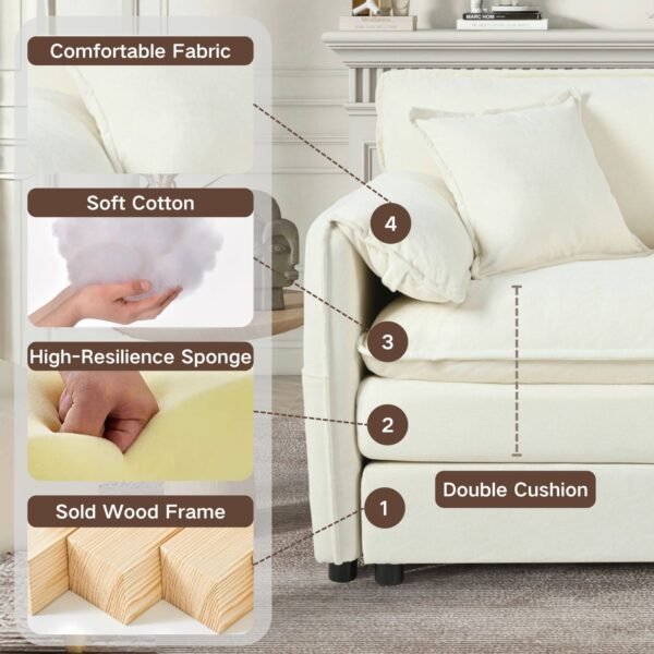 Oversized Chenille Loveseat Sofa – Beige 2-Seater Cloud Couch for Small Spaces, Modular Deep Seat Sofa for Living Room & Bedroom - Image 2