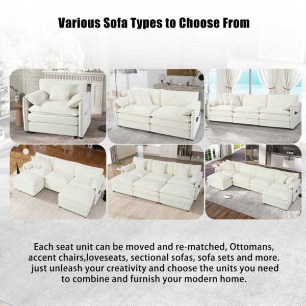 Oversized Chenille Loveseat Sofa – Beige 2-Seater Cloud Couch for Small Spaces, Modular Deep Seat Sofa for Living Room & Bedroom - Image 18