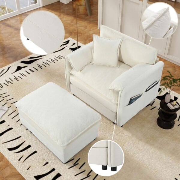 Oversized Chenille Loveseat Sofa – Beige 2-Seater Cloud Couch for Small Spaces, Modular Deep Seat Sofa for Living Room & Bedroom - Image 3