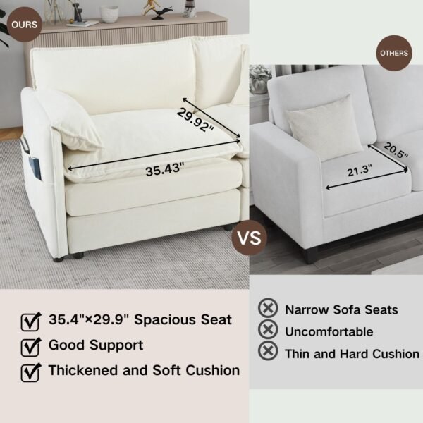 Oversized Chenille Loveseat Sofa – Beige 2-Seater Cloud Couch for Small Spaces, Modular Deep Seat Sofa for Living Room & Bedroom - Image 5