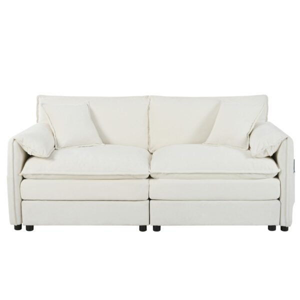 Oversized Chenille Loveseat Sofa – Beige 2-Seater Cloud Couch for Small Spaces, Modular Deep Seat Sofa for Living Room & Bedroom - Image 7