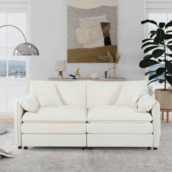 Oversized Chenille Loveseat Sofa – Beige 2-Seater Cloud Couch for Small Spaces, Modular Deep Seat Sofa for Living Room & Bedroom