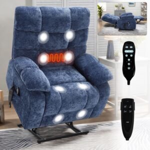Oversized Blue Power Lift Recliner Chair – Dual Motor, Massage & Heat, Infinite Position, 350 lbs Capacity