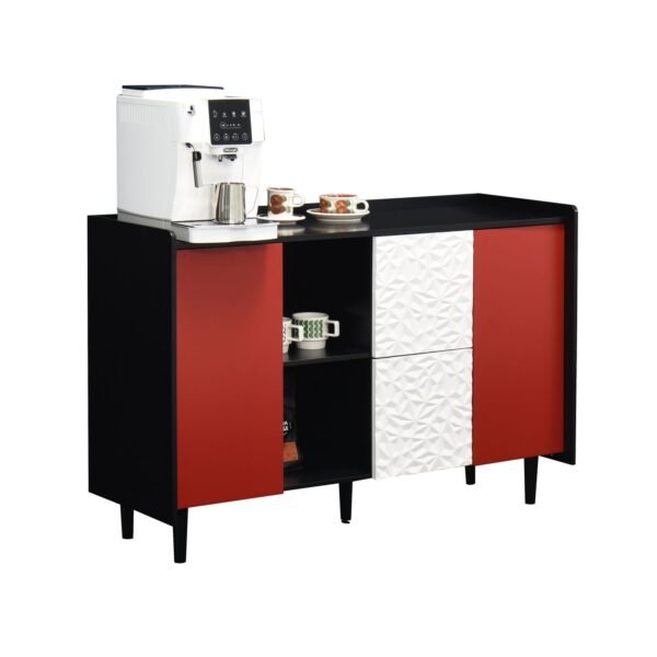 Modern Black Sideboard Buffet Cabinet with Red Doors – 2 Drawers, Open Storage, Kitchen Coffee Bar Cabinet - Image 13