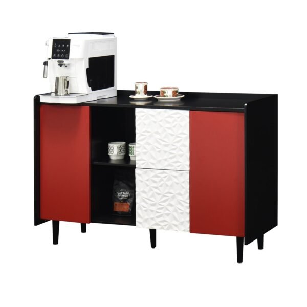 Modern Black Sideboard Buffet Cabinet with Red Doors – 2 Drawers, Open Storage, Kitchen Coffee Bar Cabinet - Image 14