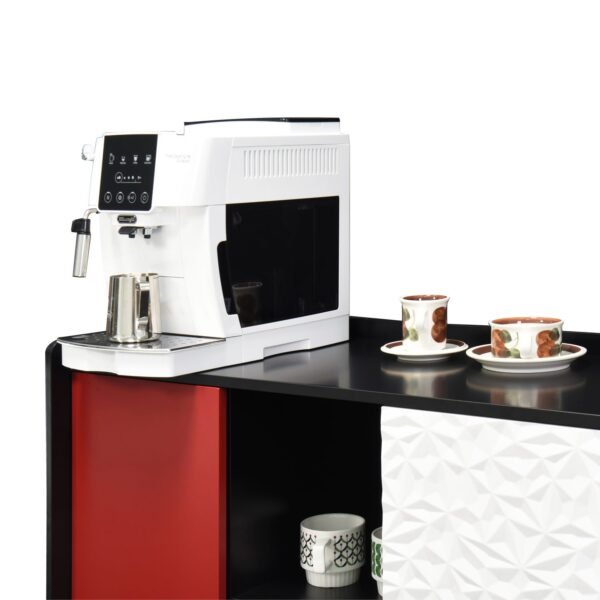 Modern Black Sideboard Buffet Cabinet with Red Doors – 2 Drawers, Open Storage, Kitchen Coffee Bar Cabinet - Image 15