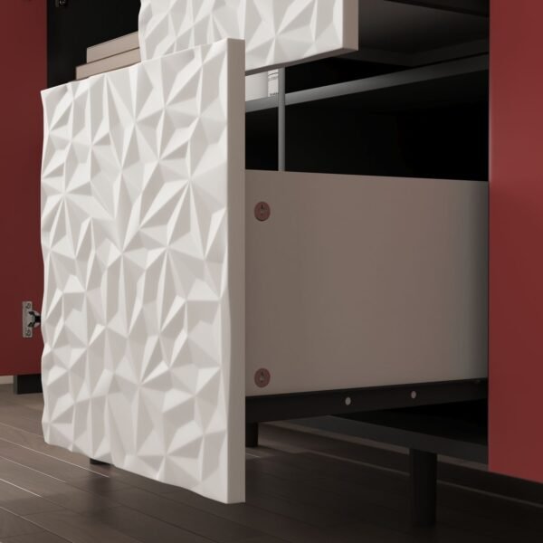 Modern Black Sideboard Buffet Cabinet with Red Doors – 2 Drawers, Open Storage, Kitchen Coffee Bar Cabinet - Image 16