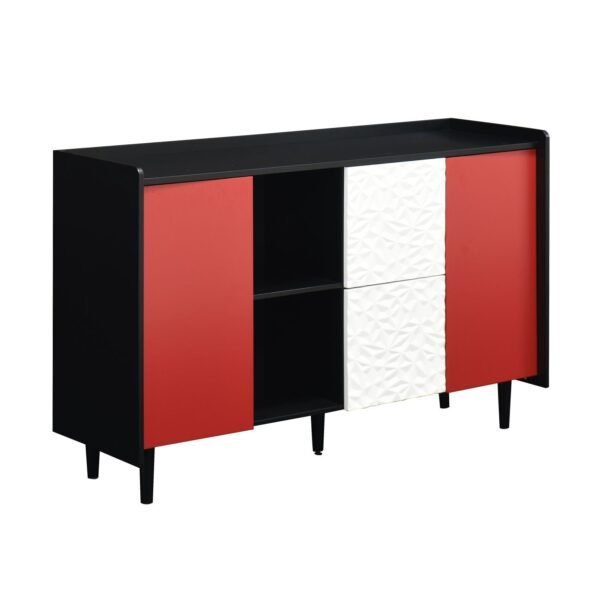 Modern Black Sideboard Buffet Cabinet with Red Doors – 2 Drawers, Open Storage, Kitchen Coffee Bar Cabinet - Image 17