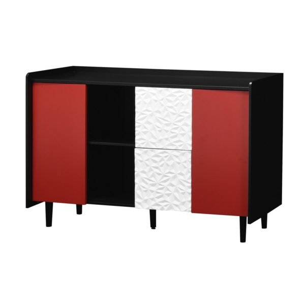 Modern Black Sideboard Buffet Cabinet with Red Doors – 2 Drawers, Open Storage, Kitchen Coffee Bar Cabinet - Image 18