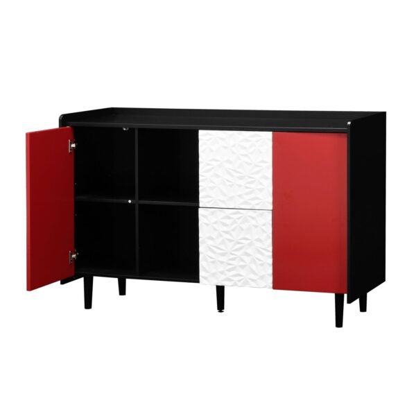 Modern Black Sideboard Buffet Cabinet with Red Doors – 2 Drawers, Open Storage, Kitchen Coffee Bar Cabinet - Image 19