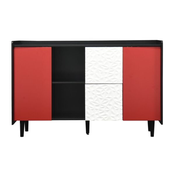 Modern Black Sideboard Buffet Cabinet with Red Doors – 2 Drawers, Open Storage, Kitchen Coffee Bar Cabinet - Image 20