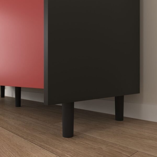 Modern Black Sideboard Buffet Cabinet with Red Doors – 2 Drawers, Open Storage, Kitchen Coffee Bar Cabinet - Image 8