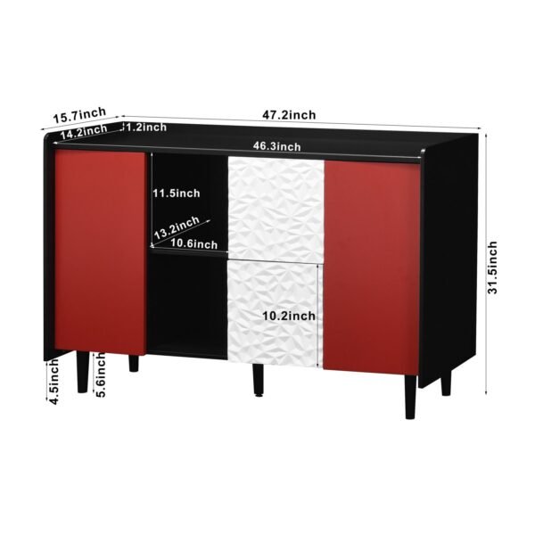 Modern Black Sideboard Buffet Cabinet with Red Doors – 2 Drawers, Open Storage, Kitchen Coffee Bar Cabinet - Image 10
