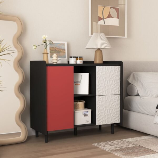 Black & Red Sideboard Buffet Cabinet – Modern Coffee Bar with Drawers, Shelves, & Doors, 35" Accent Storage Cabinet - Image 2