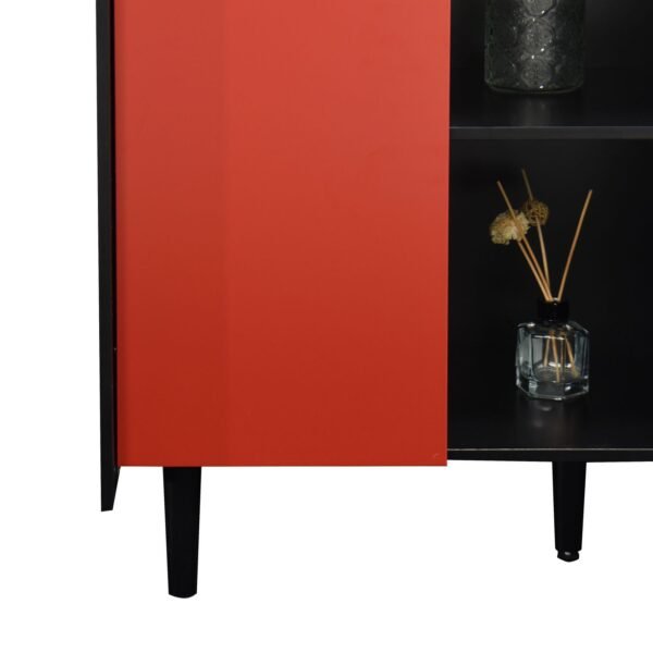 Black & Red Sideboard Buffet Cabinet – Modern Coffee Bar with Drawers, Shelves, & Doors, 35" Accent Storage Cabinet - Image 11