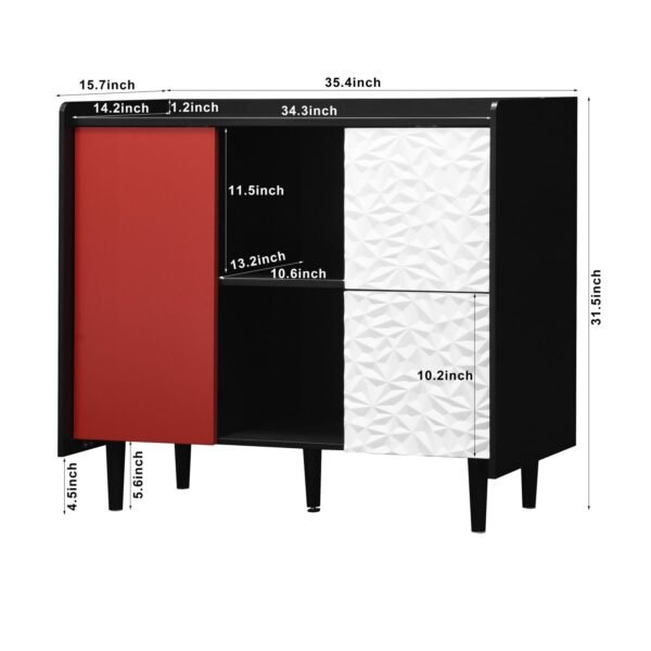 Black & Red Sideboard Buffet Cabinet – Modern Coffee Bar with Drawers, Shelves, & Doors, 35" Accent Storage Cabinet - Image 12