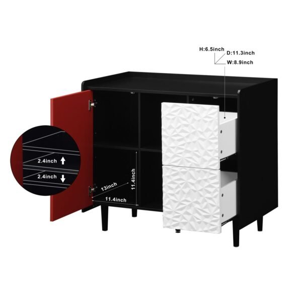Black & Red Sideboard Buffet Cabinet – Modern Coffee Bar with Drawers, Shelves, & Doors, 35" Accent Storage Cabinet - Image 13