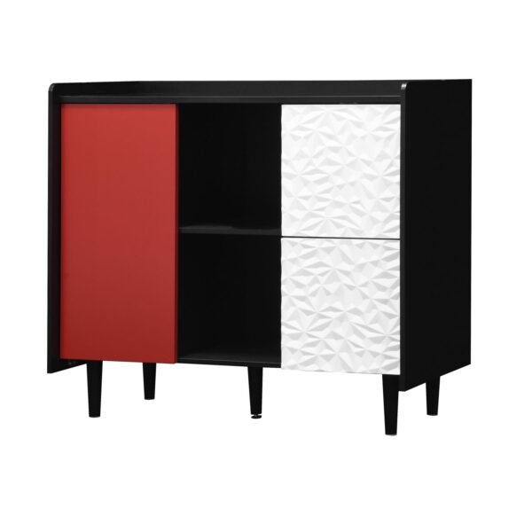 Black & Red Sideboard Buffet Cabinet – Modern Coffee Bar with Drawers, Shelves, & Doors, 35" Accent Storage Cabinet - Image 16