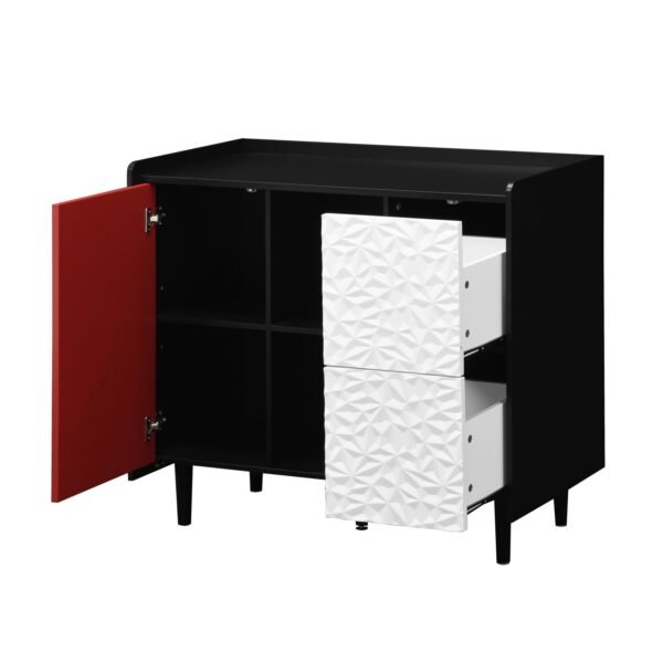 Black & Red Sideboard Buffet Cabinet – Modern Coffee Bar with Drawers, Shelves, & Doors, 35" Accent Storage Cabinet - Image 17