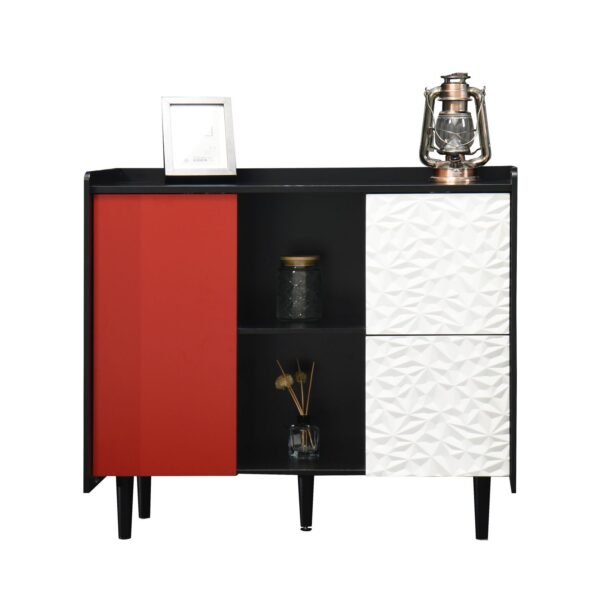 Black & Red Sideboard Buffet Cabinet – Modern Coffee Bar with Drawers, Shelves, & Doors, 35" Accent Storage Cabinet - Image 7