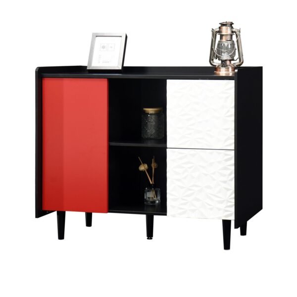 Black & Red Sideboard Buffet Cabinet – Modern Coffee Bar with Drawers, Shelves, & Doors, 35" Accent Storage Cabinet - Image 8
