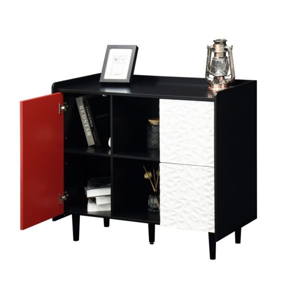 Black & Red Sideboard Buffet Cabinet – Modern Coffee Bar with Drawers, Shelves, & Doors, 35" Accent Storage Cabinet - Image 9