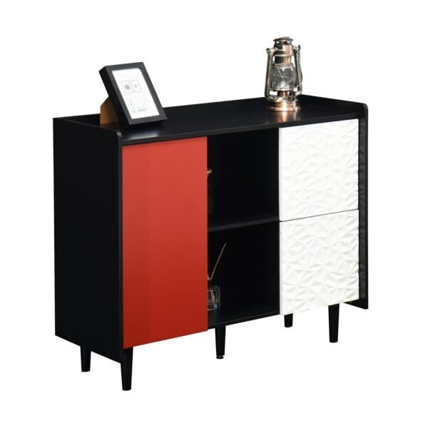 Black & Red Sideboard Buffet Cabinet – Modern Coffee Bar with Drawers, Shelves, & Doors, 35" Accent Storage Cabinet - Image 10