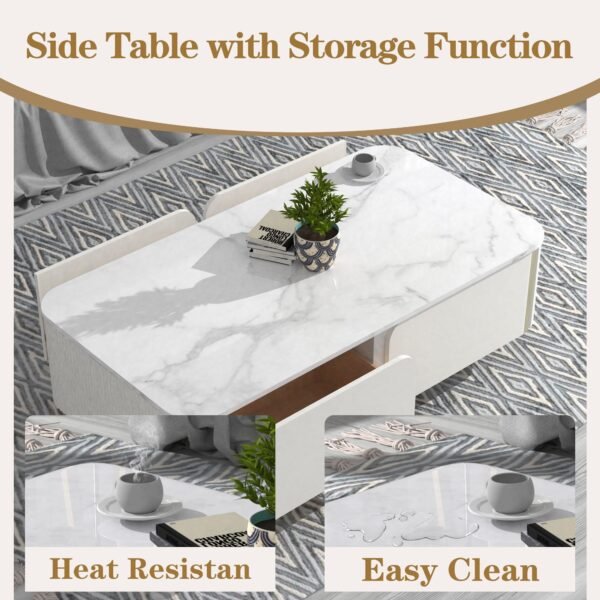 1pc Modern Luxury Coffee Table, 51.1" Rectangle Coffee Table with Drawer, Faux Marble Top, Curved Profile Design, Gold Metal Decor, Center Table for Living Room,Side Table for Apartment - Image 8