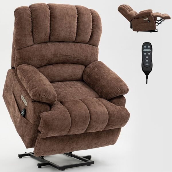 Brown Oversized Power Lift Recliner with Heat & Massage – 23" Seat Width, USB, 350 lbs Capacity - Image 11