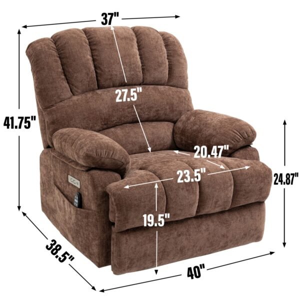Brown Oversized Power Lift Recliner with Heat & Massage – 23" Seat Width, USB, 350 lbs Capacity - Image 17